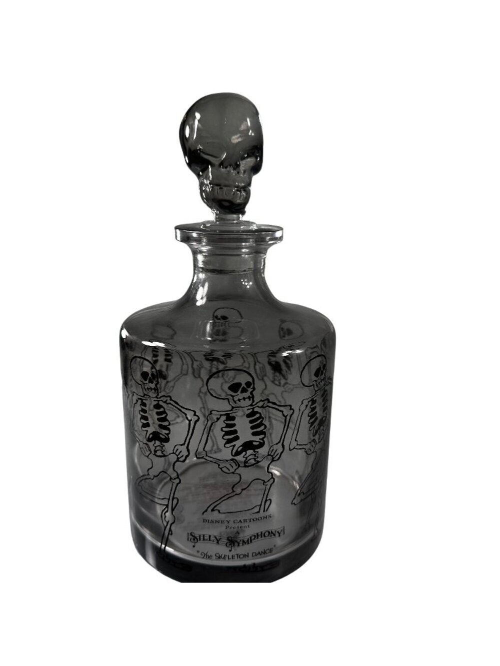 Skeleton Dance Carafe Disney Parks Silly Symphony Skull Smoky Glass 22 Decanter